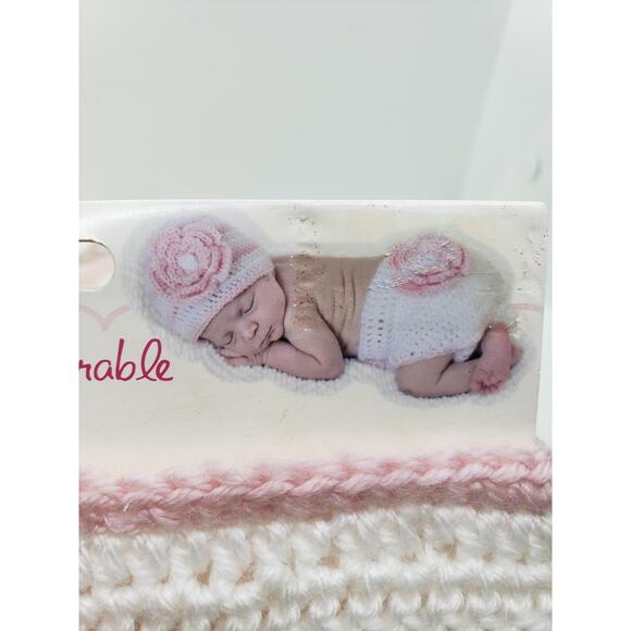 2 Pair NEW Hand Crocheted Diaper Cover Baby Girls 0-6 Months White Pink Flower - Picture 4 of 12